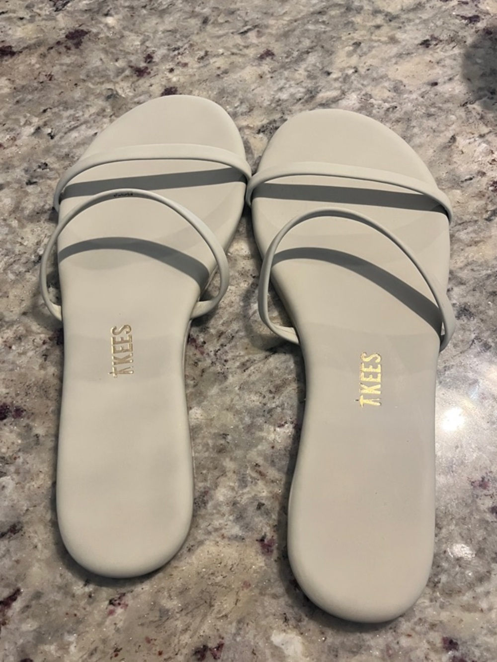 TKEES Women's Cream Double-Strap Slide Sandals